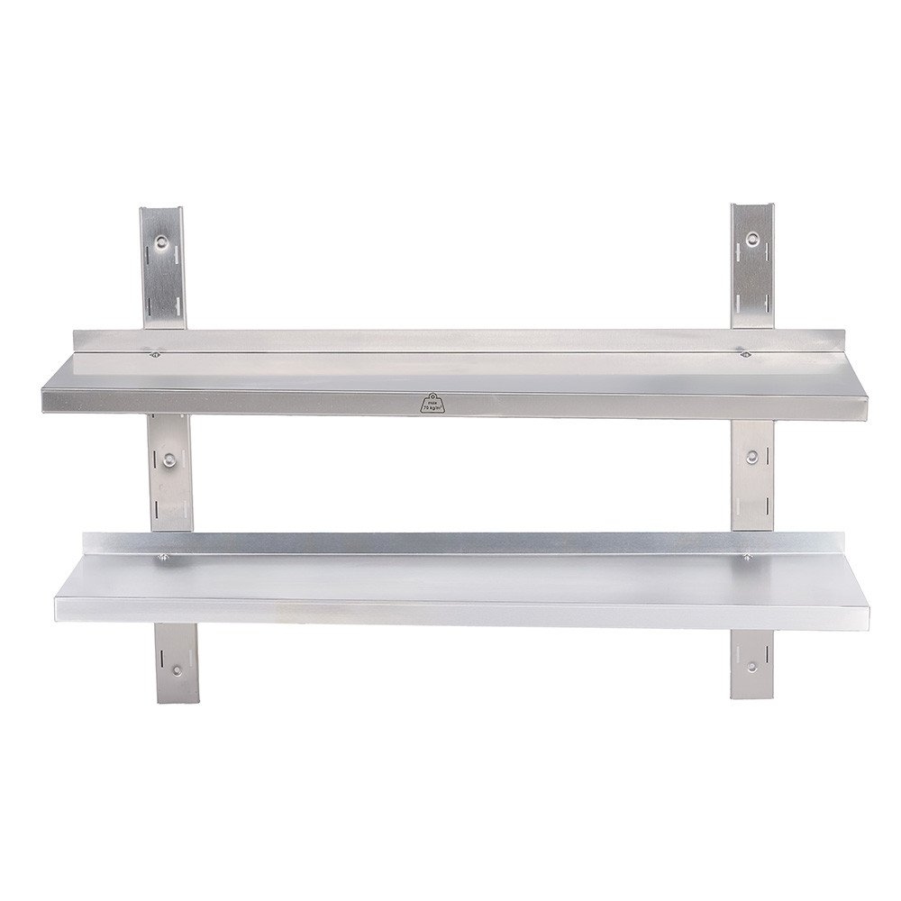 Romux® Doppeltes Verstellbares Wandregal aus Edelstahl 1200x650x650 mm | Wandregal für Küche | Edelstahlboden zur Wandmontage Image