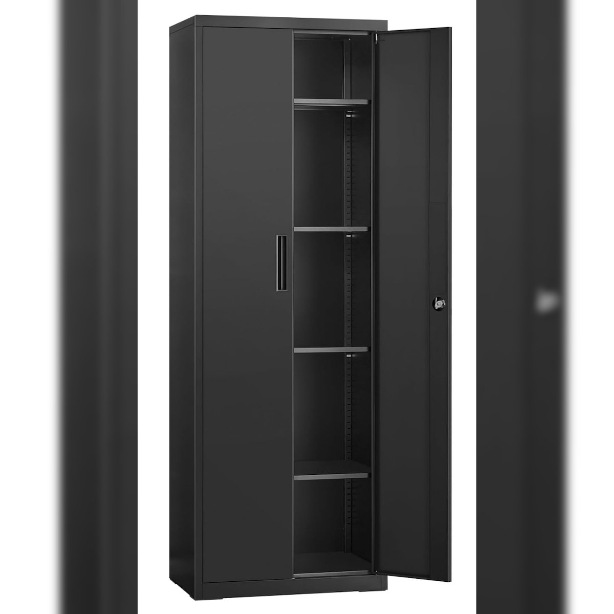 Metallschrank 180 x 60 x 40 cm, 5 Ebenen, Mehrzweckschrank, aus Pulverbeschichteter Stahl, verstellbare Ablagen, Doppeltüren, Schloss, Mattschwarz Image