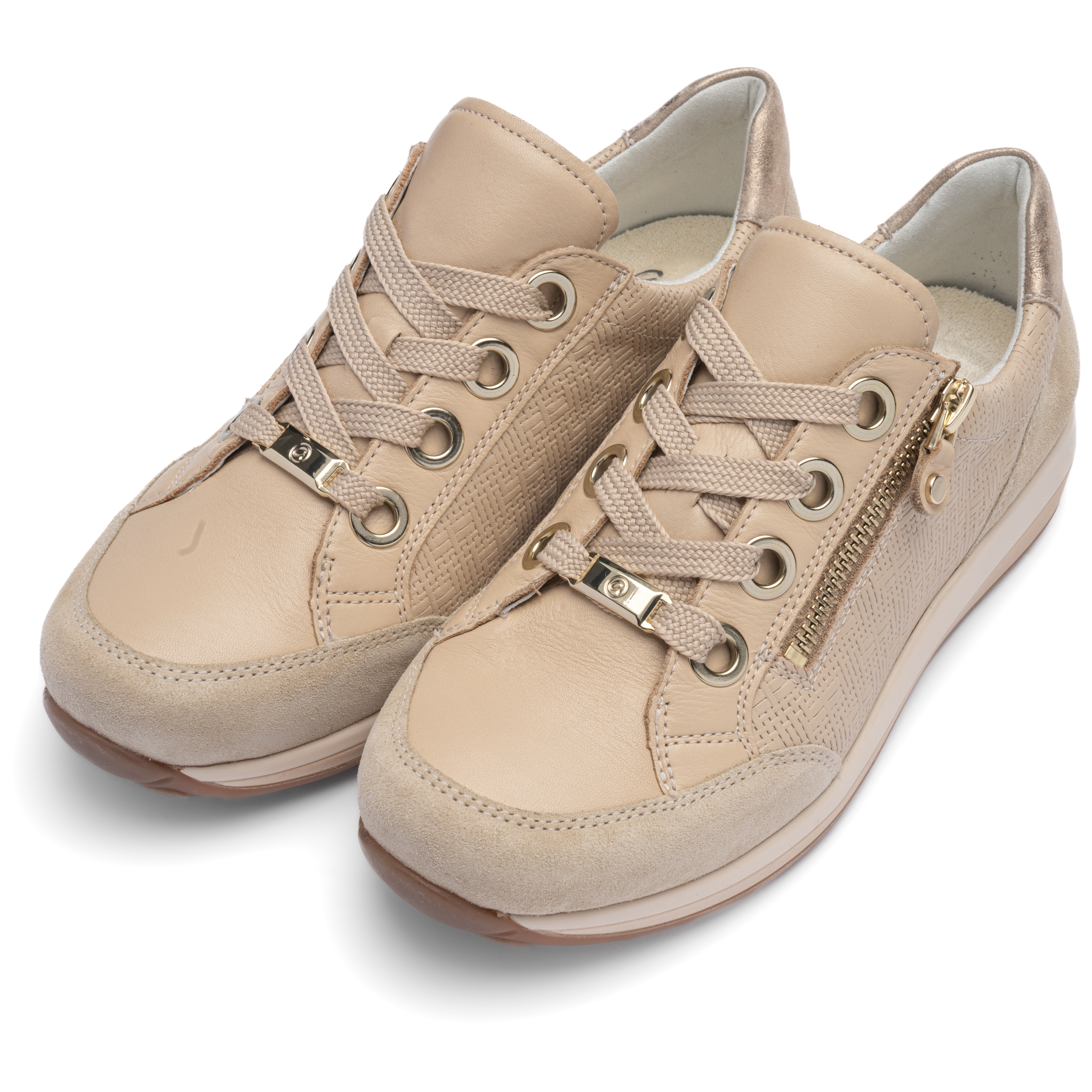 Keilsneaker ARA "OSAKA", Damen, Gr. 7,5 (41,5), hellbeige, Glattleder, Veloursleder, Schuhe, Freizeitschuh, Halbschuh, Schnürer in Komfortweite H (= sehr weit)