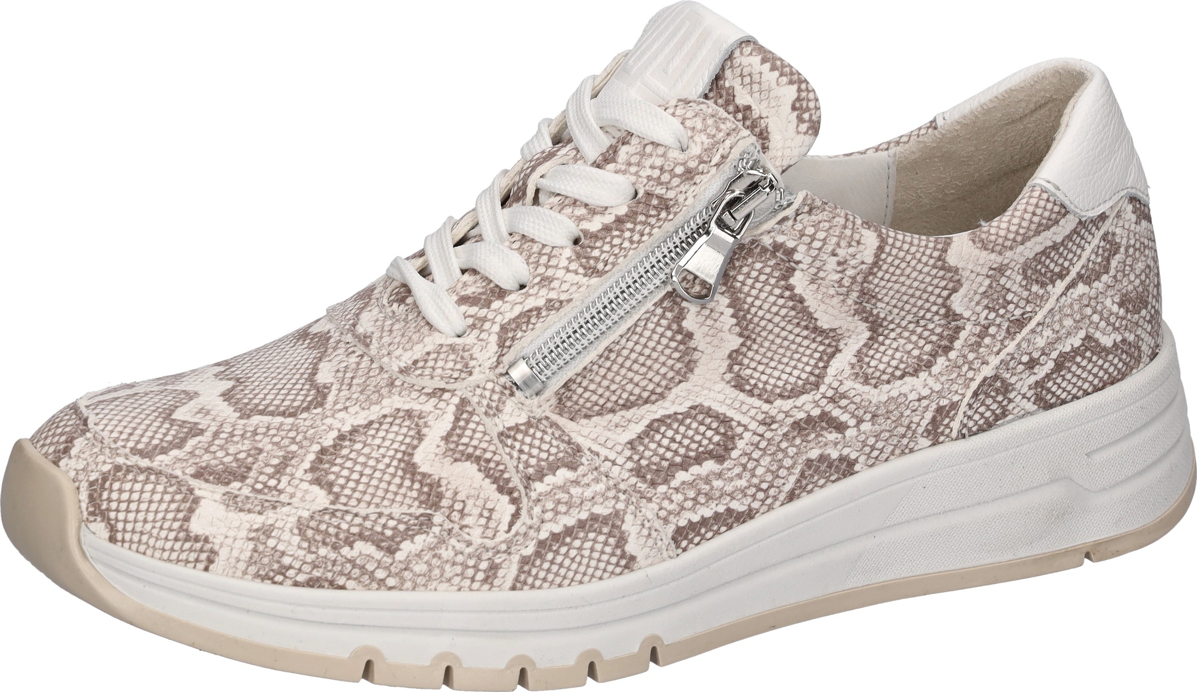 Sneaker WALDLÄUFER, Damen, Gr. 6 (39), hellbeige, weiß, animal, Nappaleder, Nubukleder, Reptilienprägung, Schuhe Sneaker, Schnürschuh, Halbschuh, Freizeitsneaker mit Reißverschluss