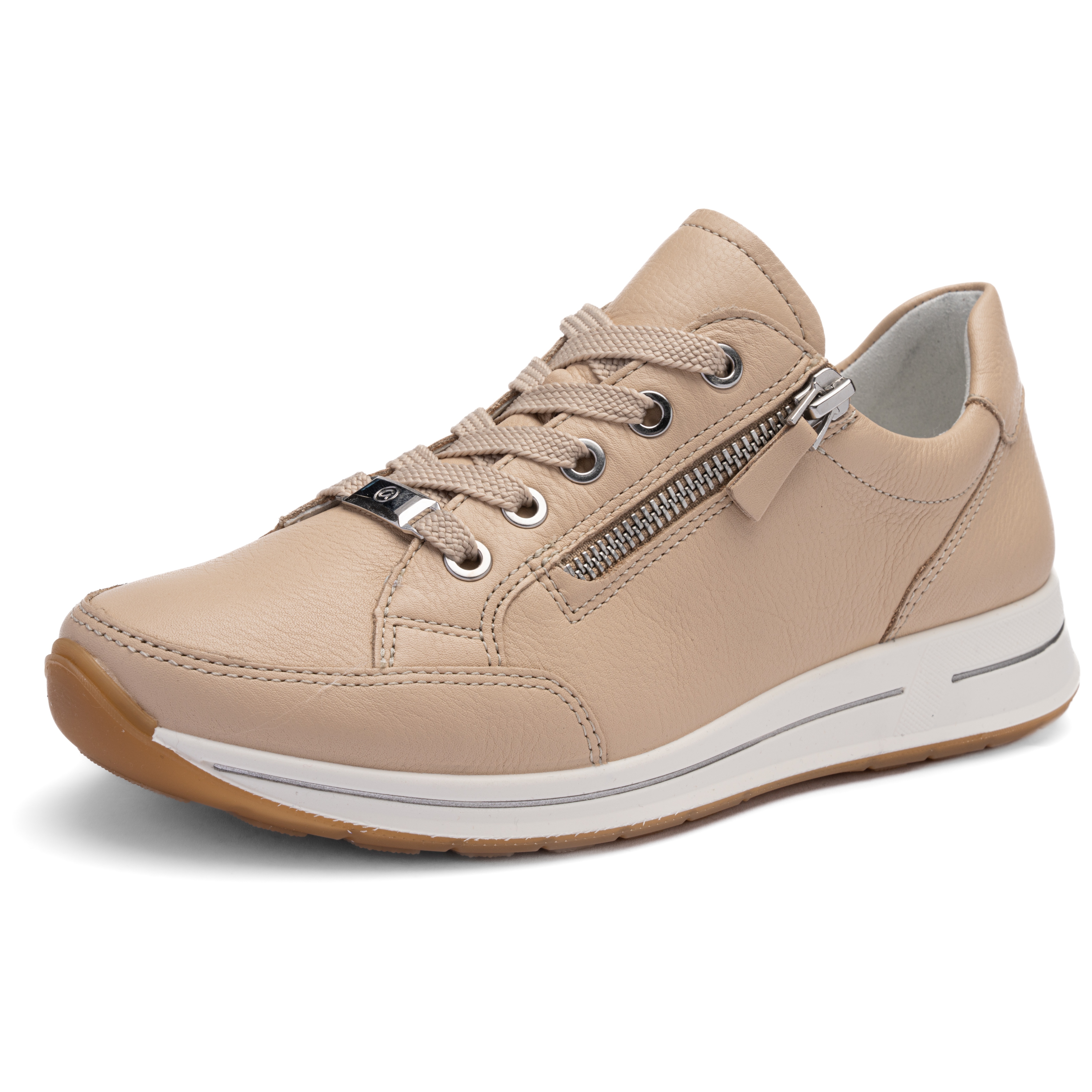 Keilsneaker ARA "OSAKA", Damen, Gr. 7,5 (41,5), hellbeige, Glattleder, unifarben, Schuhe, Freizeitschuh, Halbschuh, Schnürer in Komfortweite H (=sehr weit)