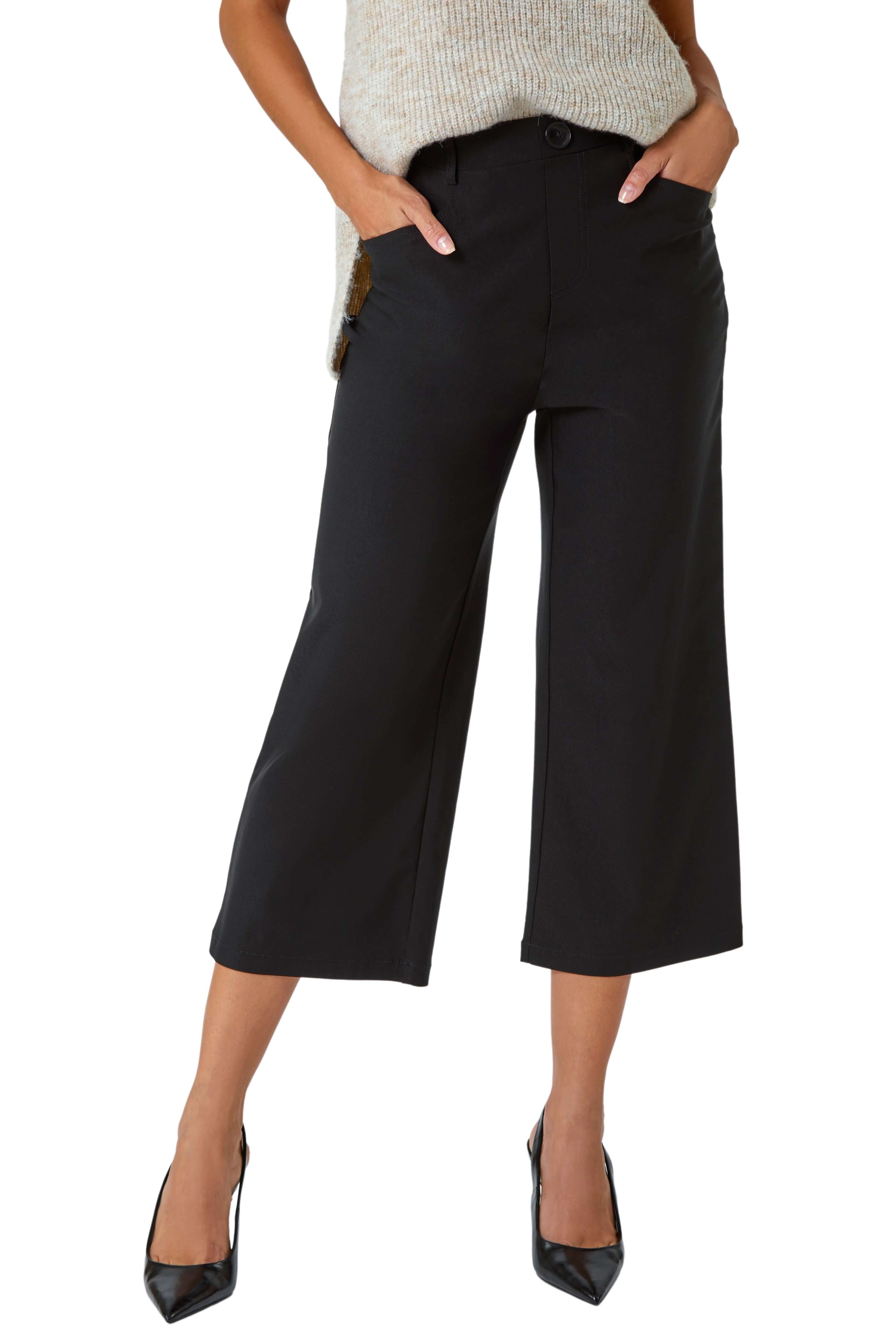 Roman Womens Cropped Stretch Culotte - Black - Size 18 UK | Roman Sale | Discount Designer Brands