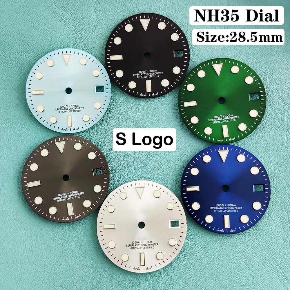 NH35 28,5 mm grün leuchtendes S-Zifferblatt, Mariner-Uhrenzifferblatt, geeignet für NH35 NH36 Uhrwerk, Uhrenzubehör, Uhrenreparaturwerkzeuge Image