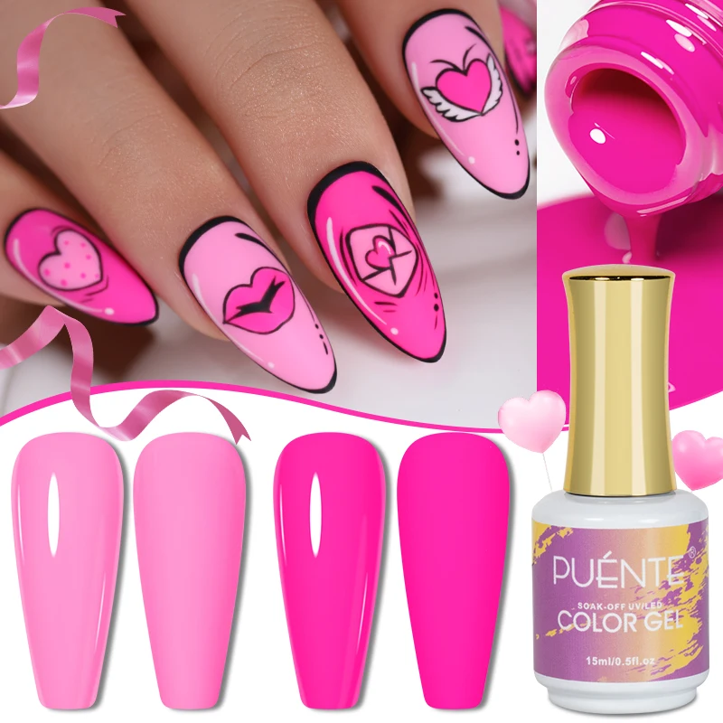 PUENTE 15ML Rosa Farbgel Nagellack Romantische Französische Maniküre Nagelgel Abziehbarer UV-Nagellack für den Valentinstag Image