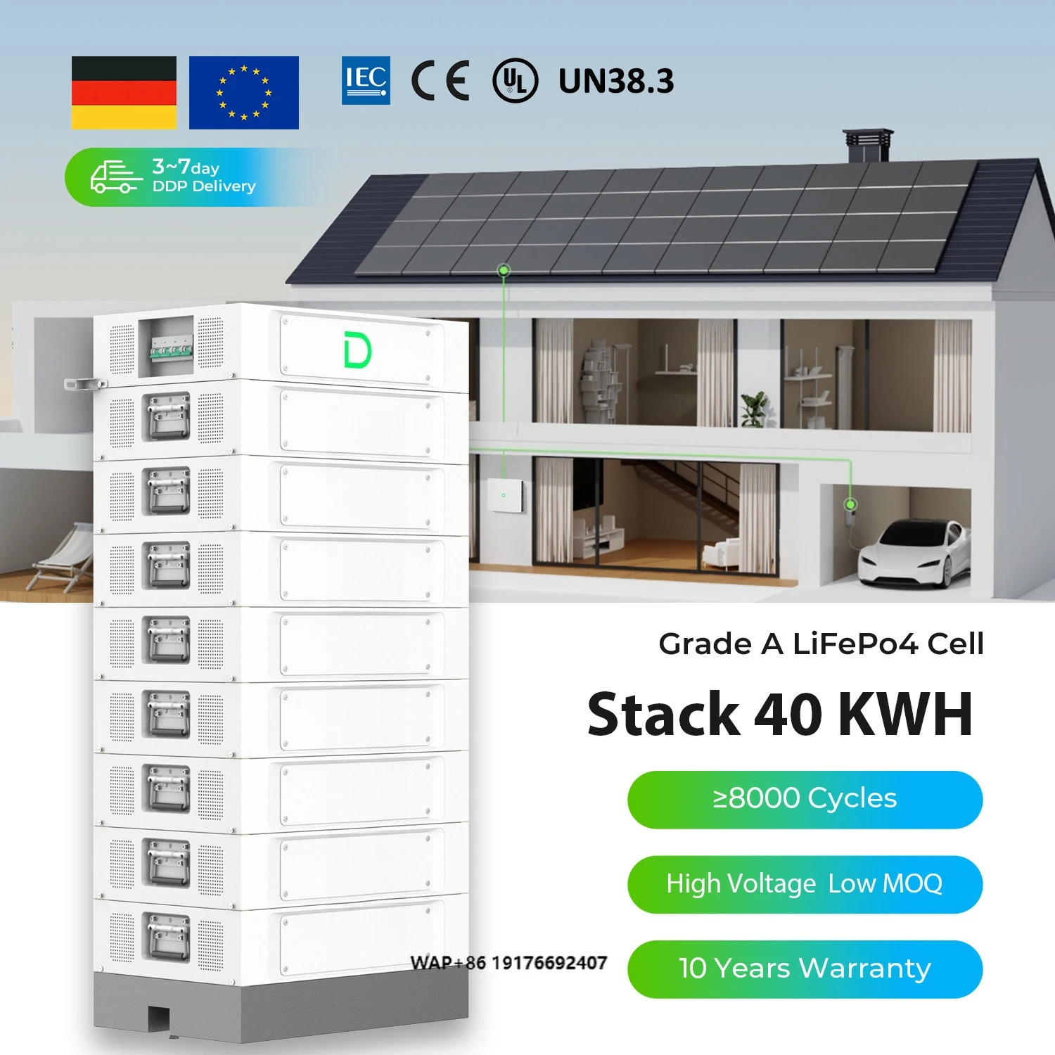 Dyness Stack 100 EU-Lager-Hochspannungs-Solarbatterie, 3 Phasen, 50 kWh Lithium-Ionen-Batterie, 50 kW, Energiespeicher für zu Hause, Deye-Wechselrichter Image