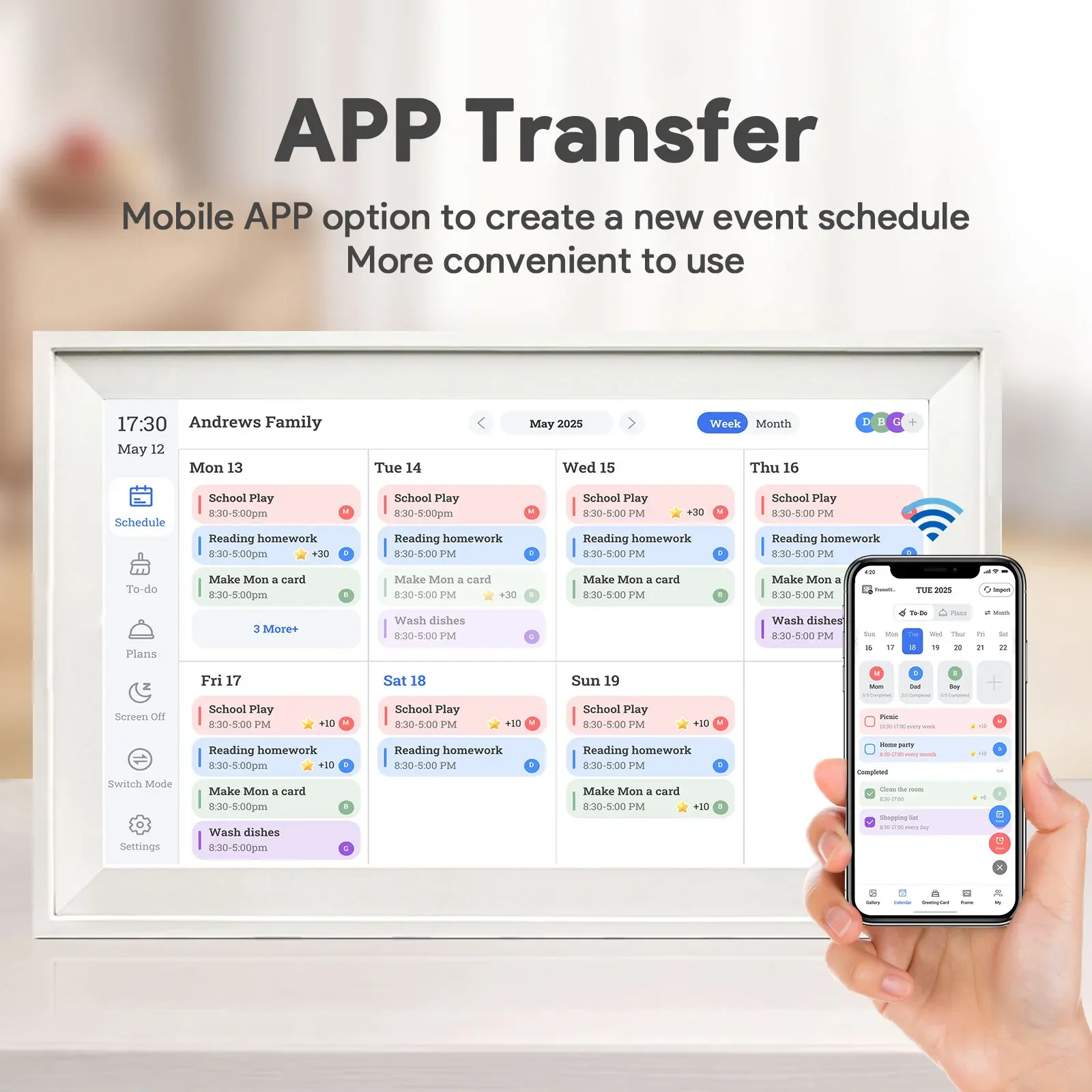 WIFI-Kalender- und Fotorahmenfunktionen für 15,6-Zoll-WIFI-Bildschirme mit 2G + 32G internem Speicher für die gemeinsame Nutzung von Familienkindern Image