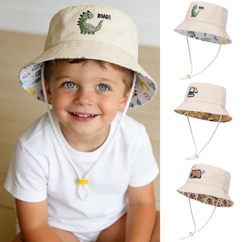 Frühling Kinder Panama Hut für Jungen Mädchen Cartoon Stickerei Fischer Hüte Große Krempe Sonnenschutz Panama Outdoor Camping Zubehör Image