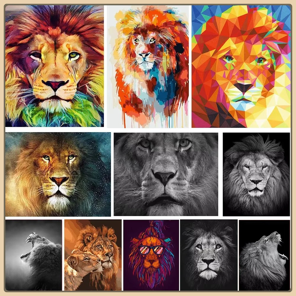 DIY Malen nach Zahlen Löwe Tiere Ölgemälde handgemalte Wanddekoration Leinwand Zeichnung Geschenk rahmenlos Image