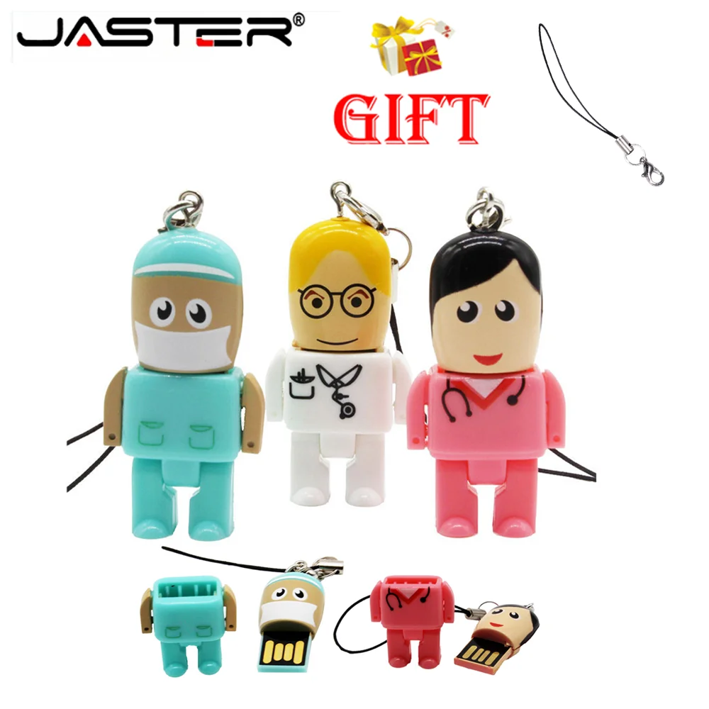 Cartoon-Stick, 128 GB, Doctor Memory Stick, 64 GB, kostenlose Kette, USB-Flash-Laufwerk, 32 GB, Kunststoff-Speichergeräte, 16 GB, niedlicher Pendrive 8 GB Image