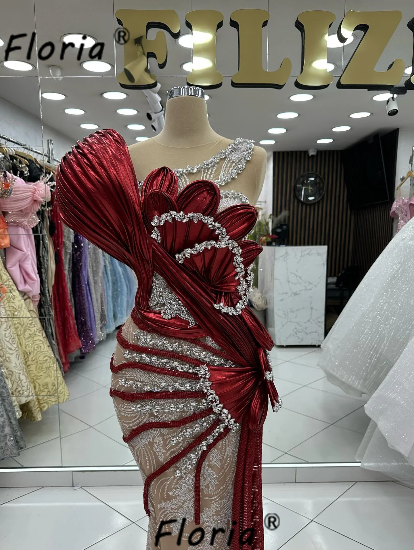 Luxuriöses rotes Hochzeitskleid mit Perlen, Kristallapplikationen, 3D-Meerjungfrau, formelle Partykleider, Abschlussball, Frau, individuell gestaltet, Vestidos de Gala 2026 Image