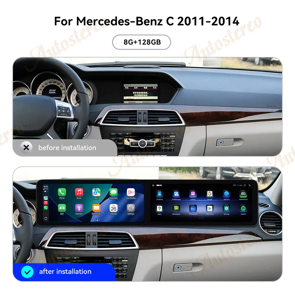 25 Zoll Dual Screen Android 14 Für Mercedes Benz C Klasse W204 2011-2014 Auto GPS Navigation Multimedia Player auto Radio Media Image