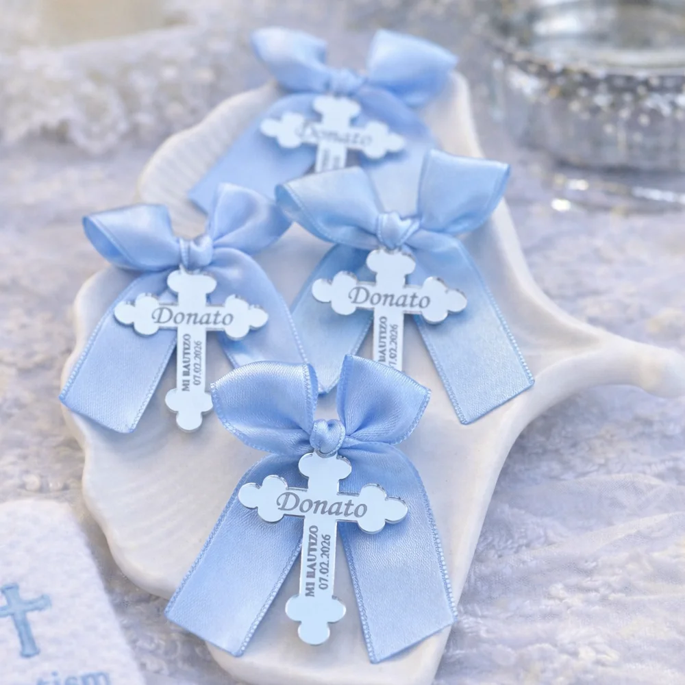 Personalisiertes Acrylkreuz in großen Mengen, 10–50 Stück, Gold- und Silberspiegelanhänger, Taufe, Taufe, Gastgeschenke, individuelle religiöse Geschenke