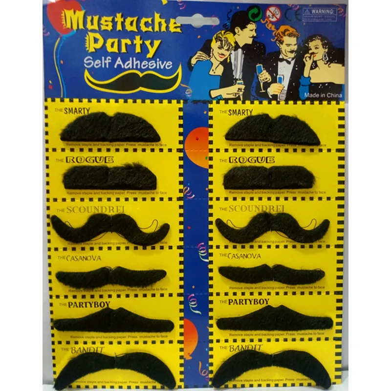 Kinder Erwachsene Maskerade Party Lustiges Kostüm Halloween Cosplay Gefälschter Bart Photobooth Requisiten 12PCS Lustige Gefälschte Schnurrbart Aufkleber Image