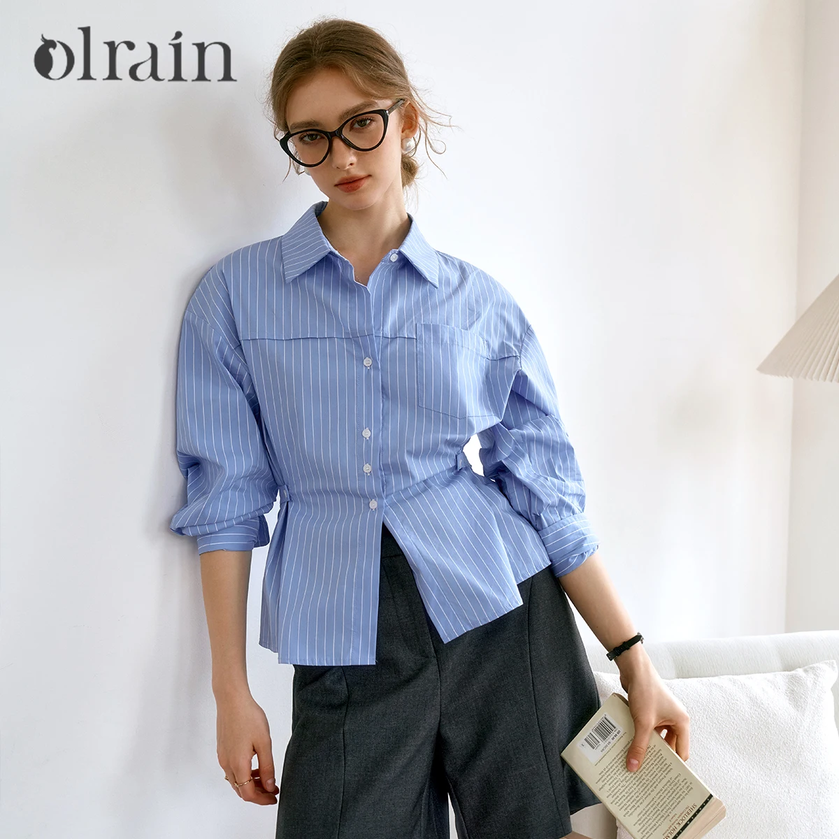 OLrain Woman Fitted Shirts 2026 Spring Fall French Striped Button up Long Sleeve Blouses Commute Women's Clothing O24QC82815