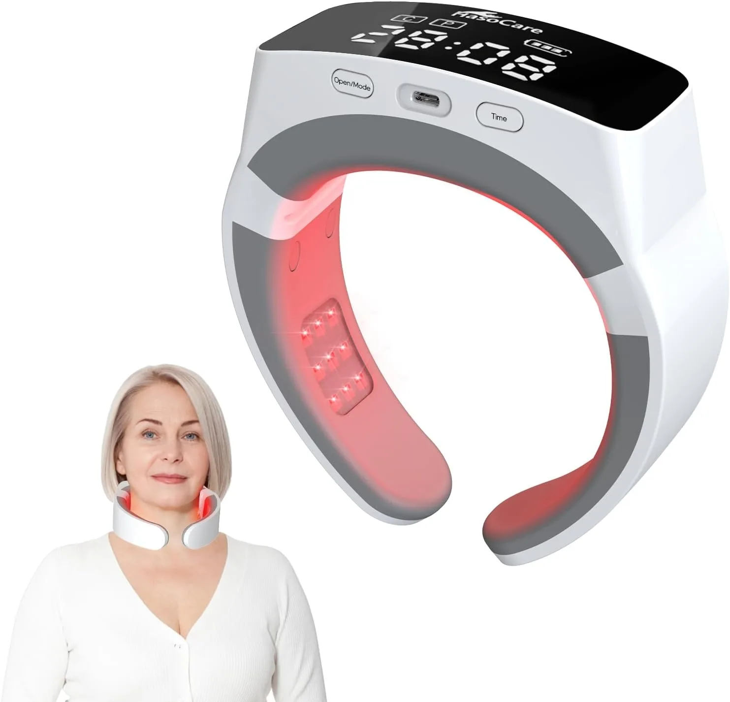 Hasocare Hals-Lasertherapiegerät zur Senkung des Blutdrucks, Hyperviskosität, Hyperlipidämie, 9 Stück 650-nm-Laserdioden, 1900 mAh Image