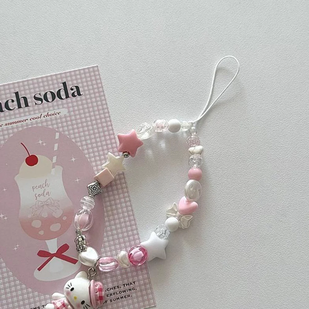 Sanrio Rot Karierter Hello Kitty Handy-Anhänger Cartoon Kitty Handyhülle Kette Schlüsselanhänger Rucksack Zubehör Geschenk