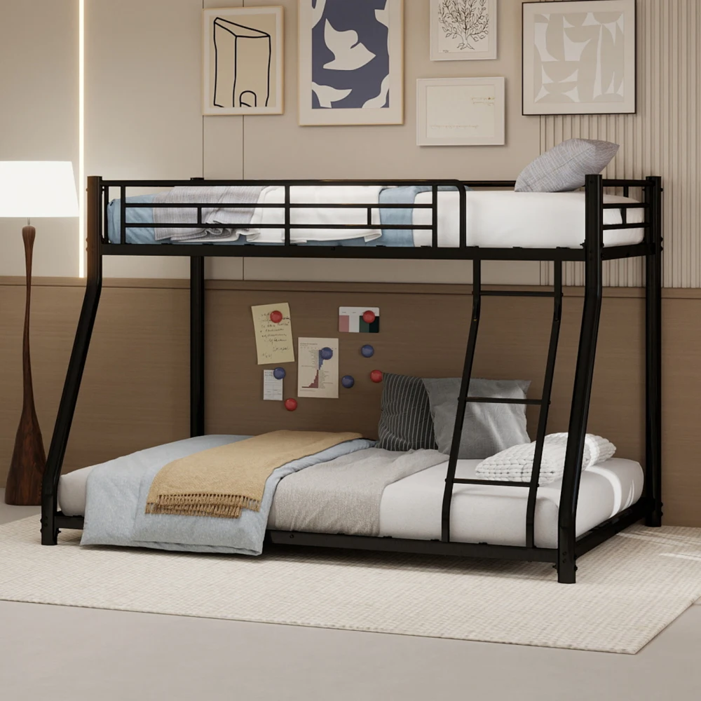 90 x 190 cm großes Etagenbett aus Metall, Bettrahmen, Twin-Over-Etagenbett mit Leiter und Ganzkörperbalkon für junge Erwachsene, geräuschfrei Image