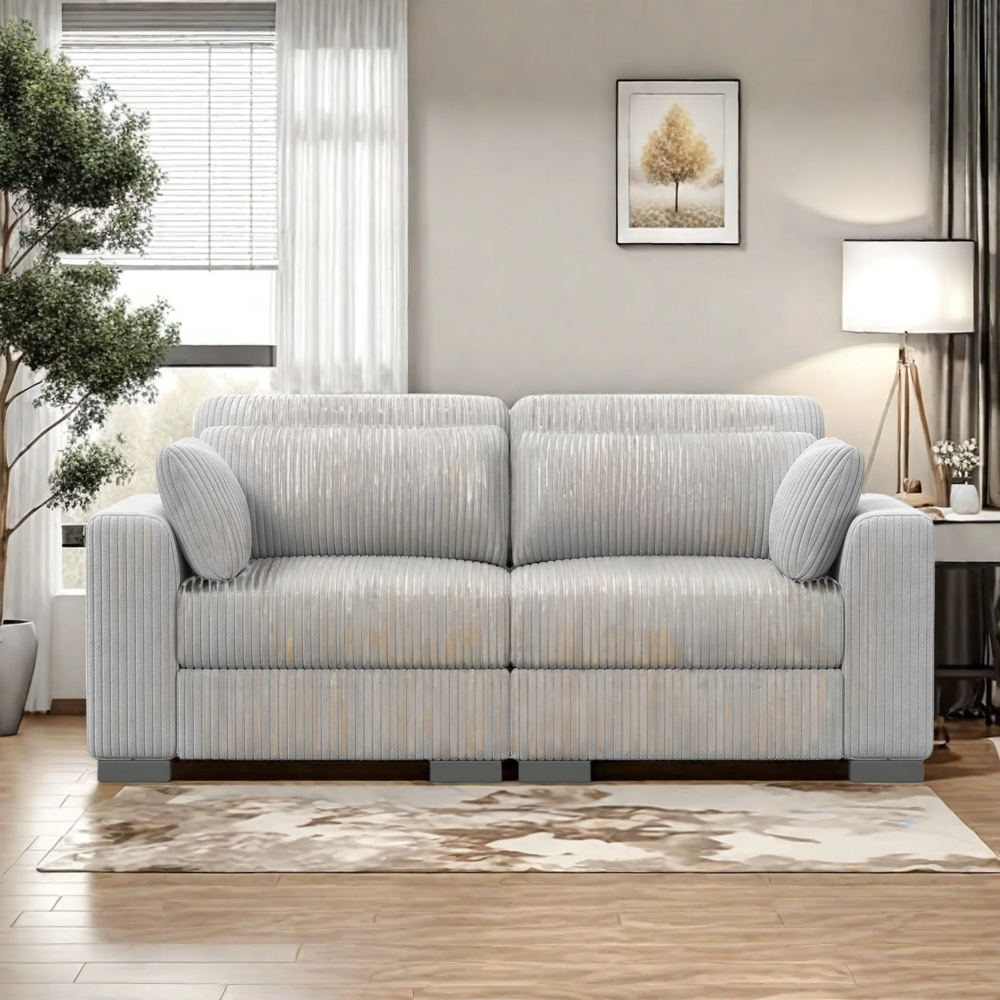 Cord Sofa 2 Sitzer, 88cm Breit Sofas, Bequemes Couch 58CM Extra Tiefe Sitze, Schlafsofa Klein Klappsofa Sofa 2 Sitzer, Big Sofa Couch mit 2 Sessel, für Wohnzimmer & Schlafzimmer, Grau