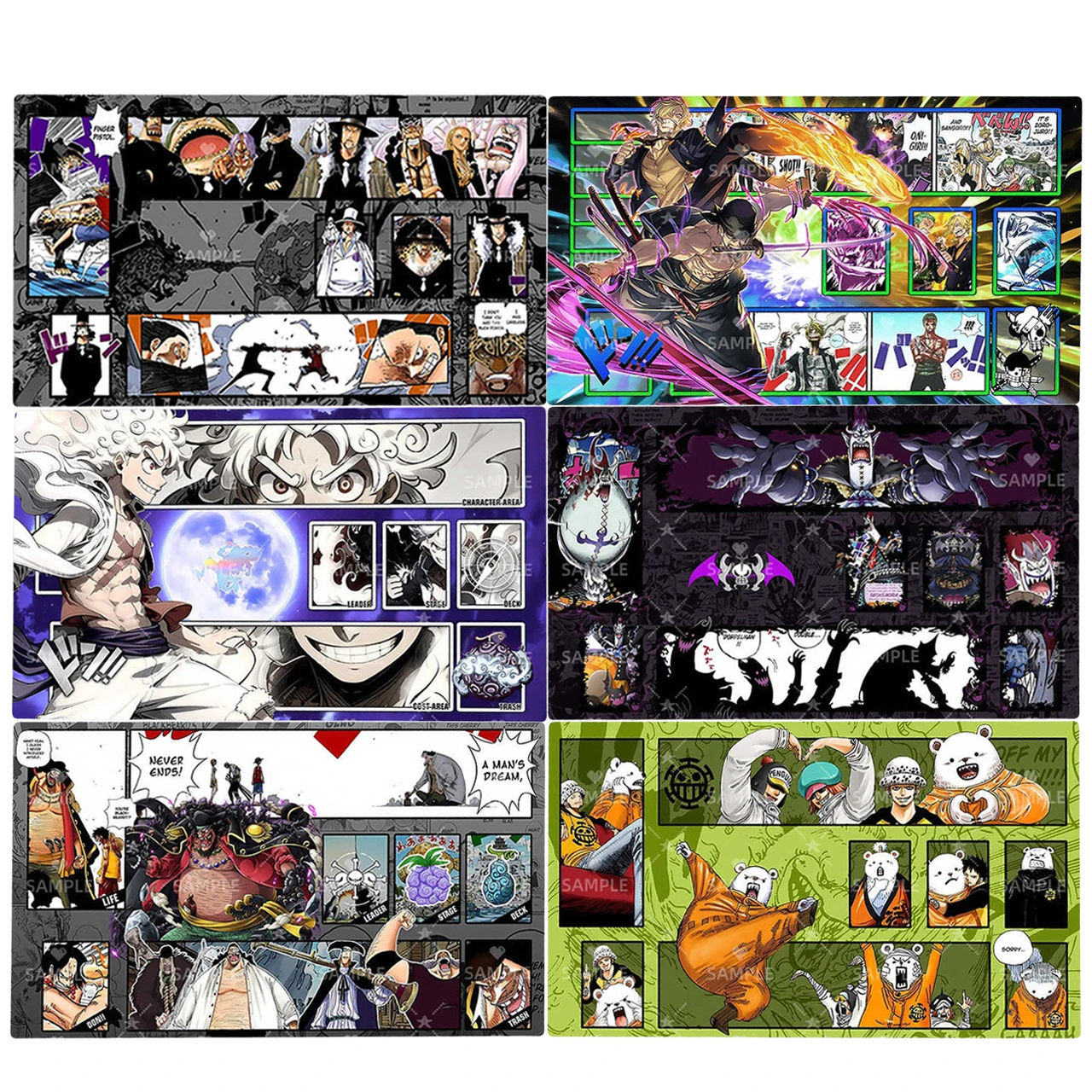 6 Arten 600 x 350 mm OPCG One Piece Single Player Battle Roronoa Zoro Spielmatte Vinsmoke Sanji Nika Gummi Brettspielmatte Mauspad