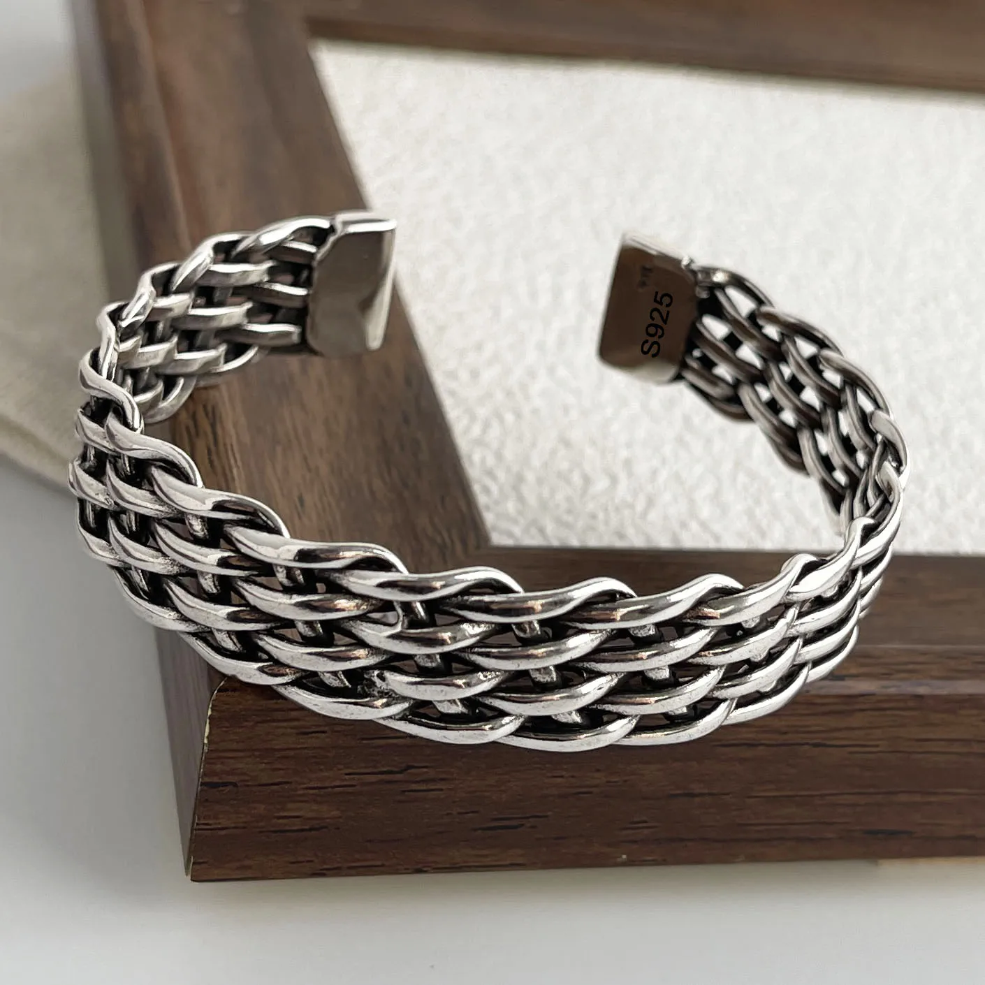Bracciale retrò in argento sterling massiccio 925 al 100% per donna uomo Bracciale modello a catena vintage fatto a mano regalo di compleanno