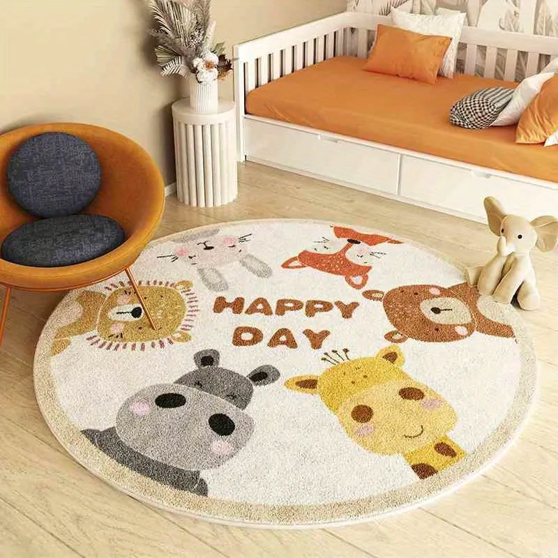 Runder Teppich mit Cartoon-Tiermuster – rutschfeste, weiche Schlafzimmer-Bodenmatte für Wohnzimmer oder Spielzimmer, Kinderteppich als Weihnachtsgeschenk