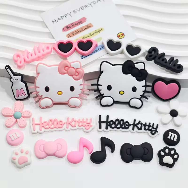 Mesuca Niedliche Cartoon Hello Kitty Schuh-Accessoires, Rosa & Schwarze Serie, Cartoon-Dekorationen für Clogs, Partygeschenke ﻿