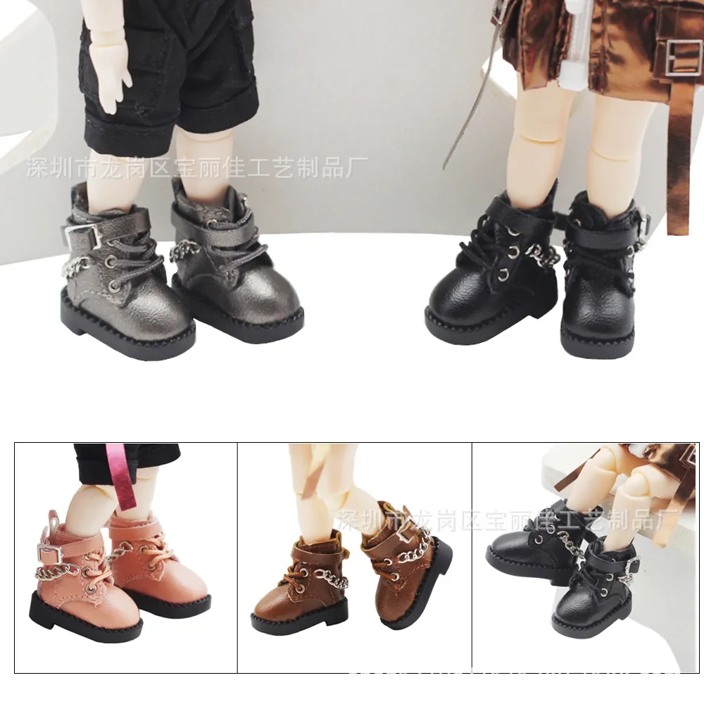 2,5 cm Mini Leder Schuhe Kette Stiefel Puppen Schuhe für 1/12 Bjd OB11 Obitsu11 Schuhe Kleidung Zubehör Kreative Puppen Dekoration