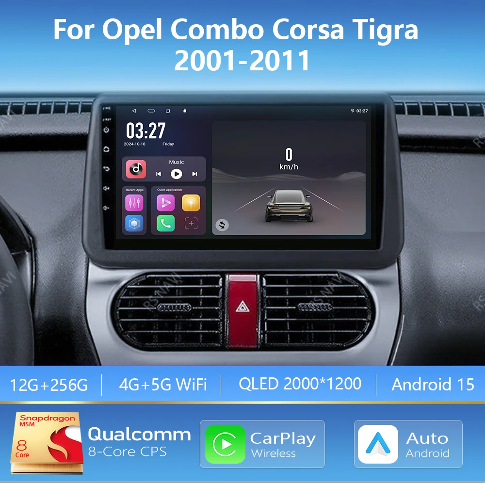 Android 15 Carplay Auto Bildschirm Auto Radio Multimedia Player Für Opel Combo Corsa Tigra 2001-2011 Autoradio Stereo 2Din kopf Einheit Image