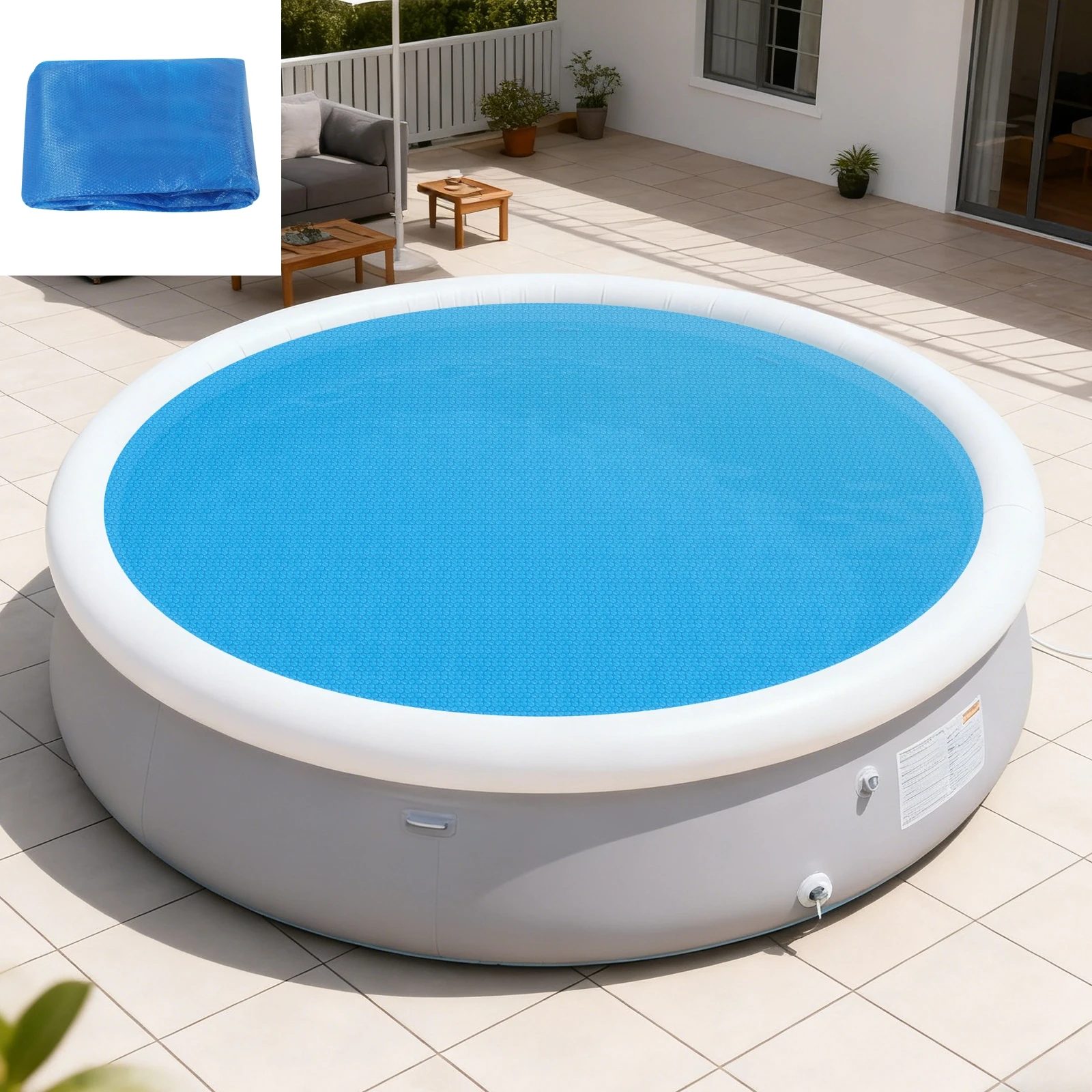 Couverture de piscine ronde de 3.6m avec bulles, couverture de piscine PE sans assemblage pour la prévention des débris et de la poussière de piscine extérieure