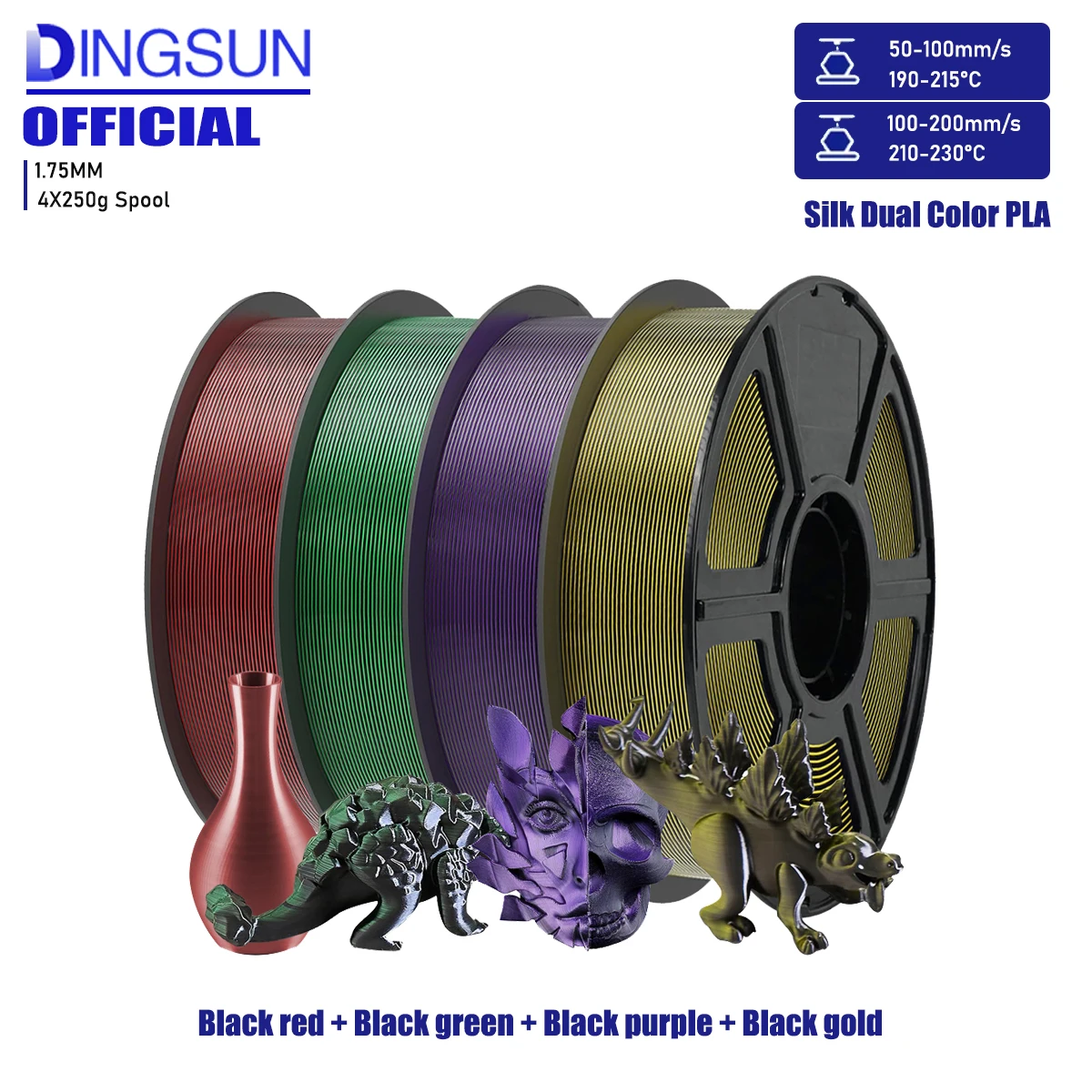 Seiden-Dual-Color-PLA-Filament, 2-in-1 Chrom-Koextrusions-Farbwechsel 3D-Drucker-Filament 1,75mm Maßgenauigkeit +/- 0,02mm Image