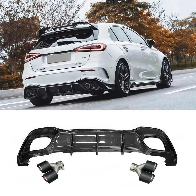 Per Mercedes Benz Classe A W177 A45 AMG 2020-2023 Reale Secco In Fibra di Carbonio Diffusore Posteriore Paraurti Lip Spoiler Con Kit Corpo Di Scarico