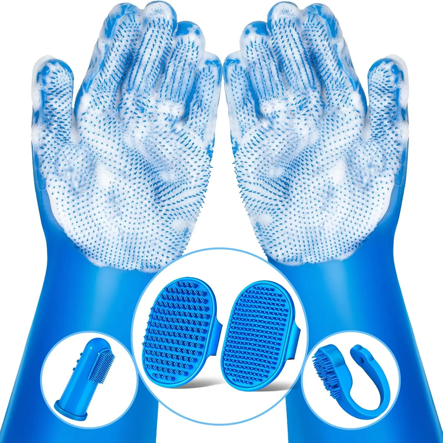 6PCS Kit per toelettatura animali domestici per cani Gatti Guanti per lavaggio cani Spazzola da bagno Guanti da bagno Spazzola per shampoo Guanti per toelettatura animali domestici Forniture da bagno