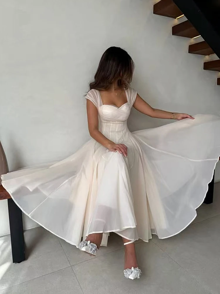 Fashion Square Neck Ärmelloses Kleid Kleid Elegante Drapierte Hohe Taille Temperament Langes Kleid Casual Prom Einfarbig Party Kleid Image