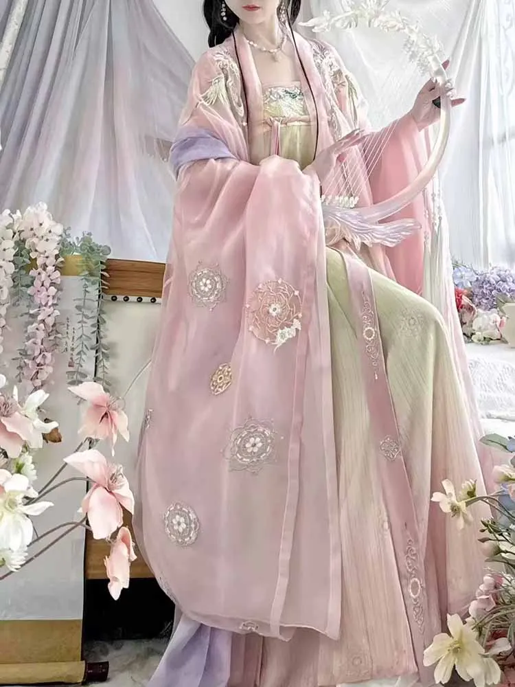 Chinesisches Hanfu-Kleid für Damen, weiblich, Halloween, Karneval, Cosplay-Kostüm, Vintage-Tang-Dynastie, bestickt, rosa, grün, Hanfu-Kleid Image