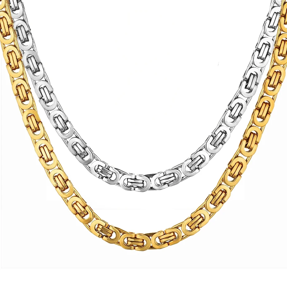 Vintage Flache Byzantinische Gliederkette Halsketten Männlich 8mm Gold Silber Farbe Edelstahl Kette für Männer Frauen Punk Schmuck geschenk