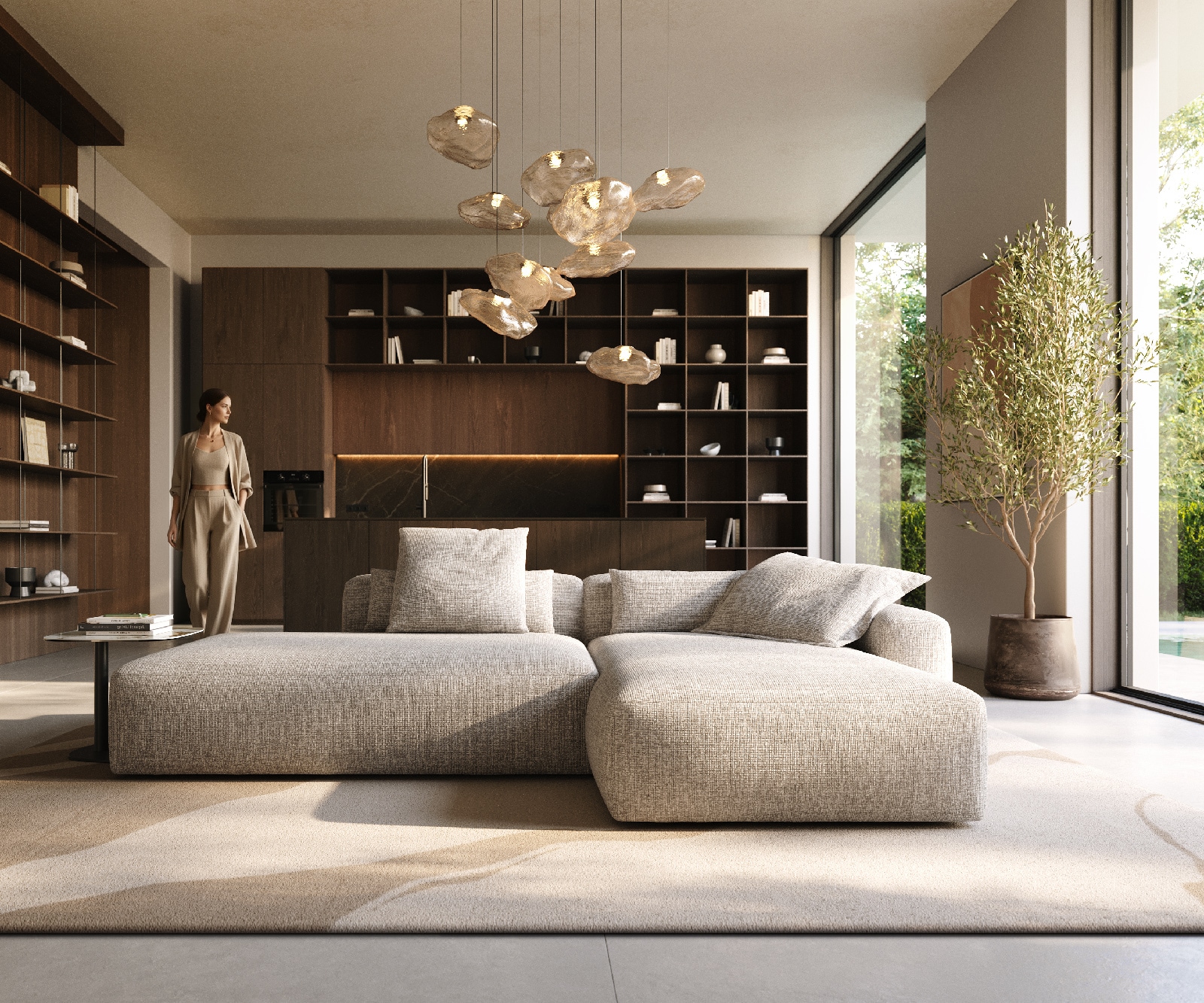 DELIFE Ecksofa Freestyle 310x200 cm Webstoff Soft Beige Kappnaht, Sofas Image