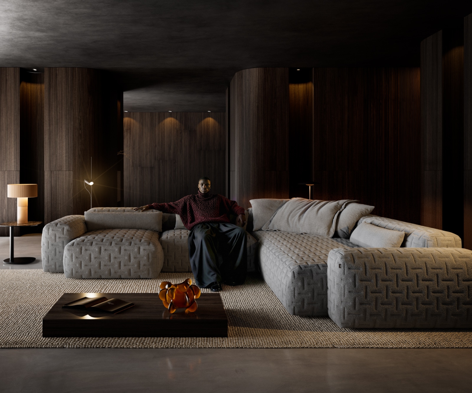 DELIFE Wohnlandschaft Freestyle 360x290 cm Strukturstoff Soft Grau Gesteppt, Sofas Image