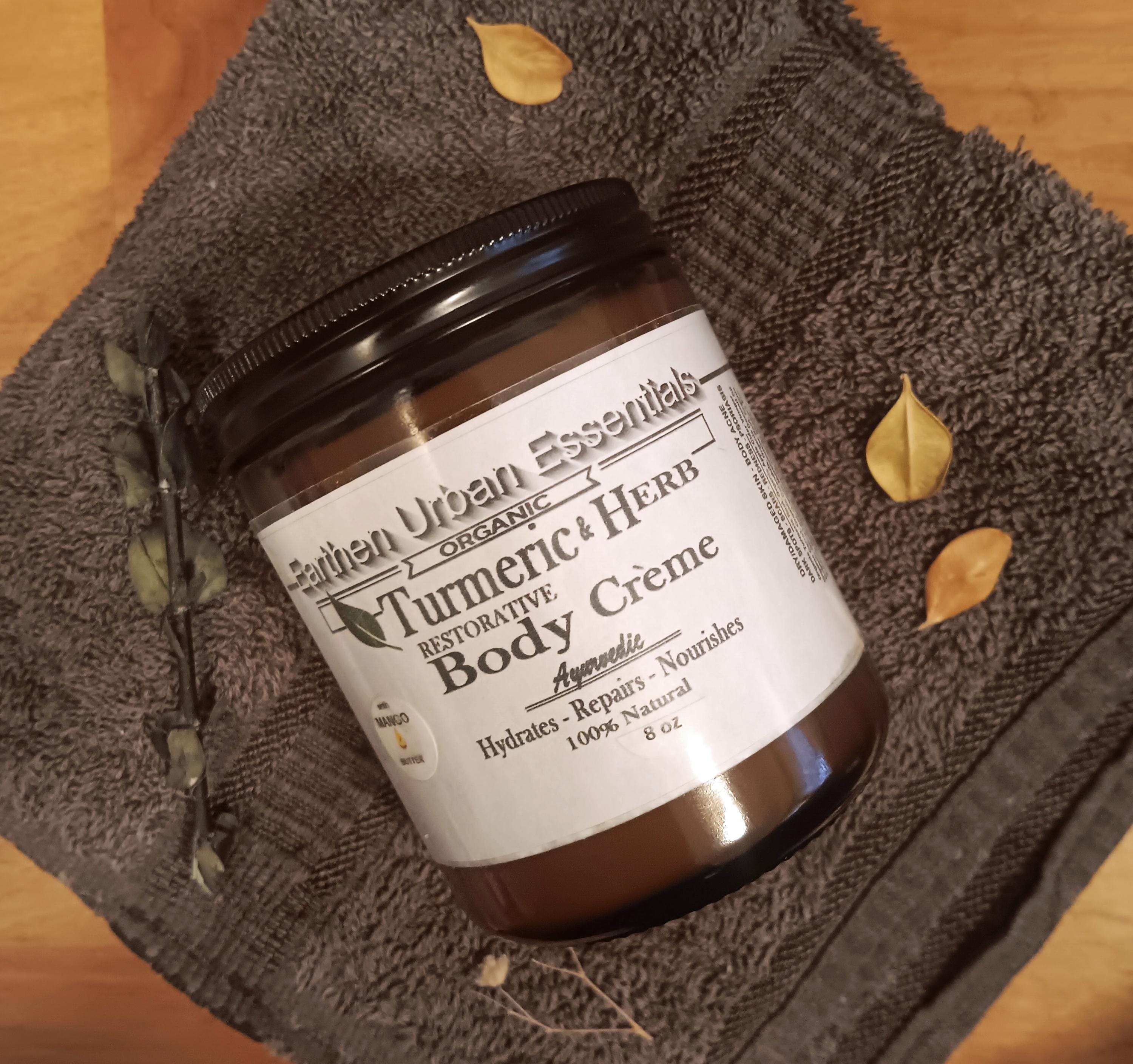 Crema corpo alla curcuma e alle erbe, biologica, crema per pelle secca, idratante, acne del corpo, crema alla curcuma, macchie scure, ayurvedica 8 oz