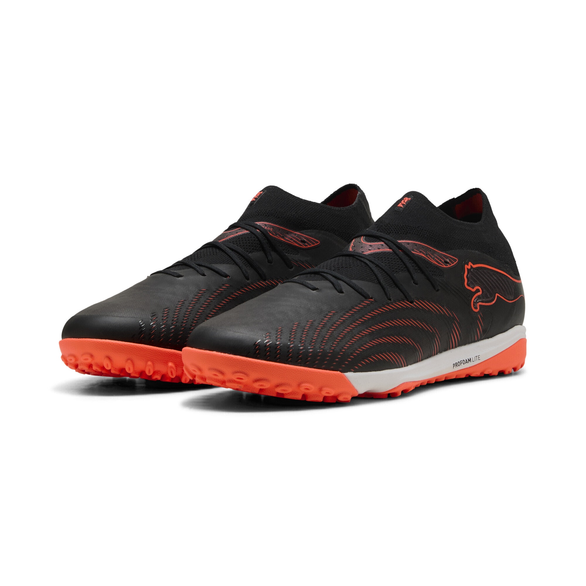 Fußballschuh PUMA "FUTURE 9 PRO Cage Fußballschuhe Erwachsene", Damen, Gr. 40.5, schwarz glowing rot strong gray, Obermaterial: Synthetik, Textil; Futter: Synthetik, Textil; Innensohle: Textil; Laufsohle: Gummi, Schuhe Fußballschuh