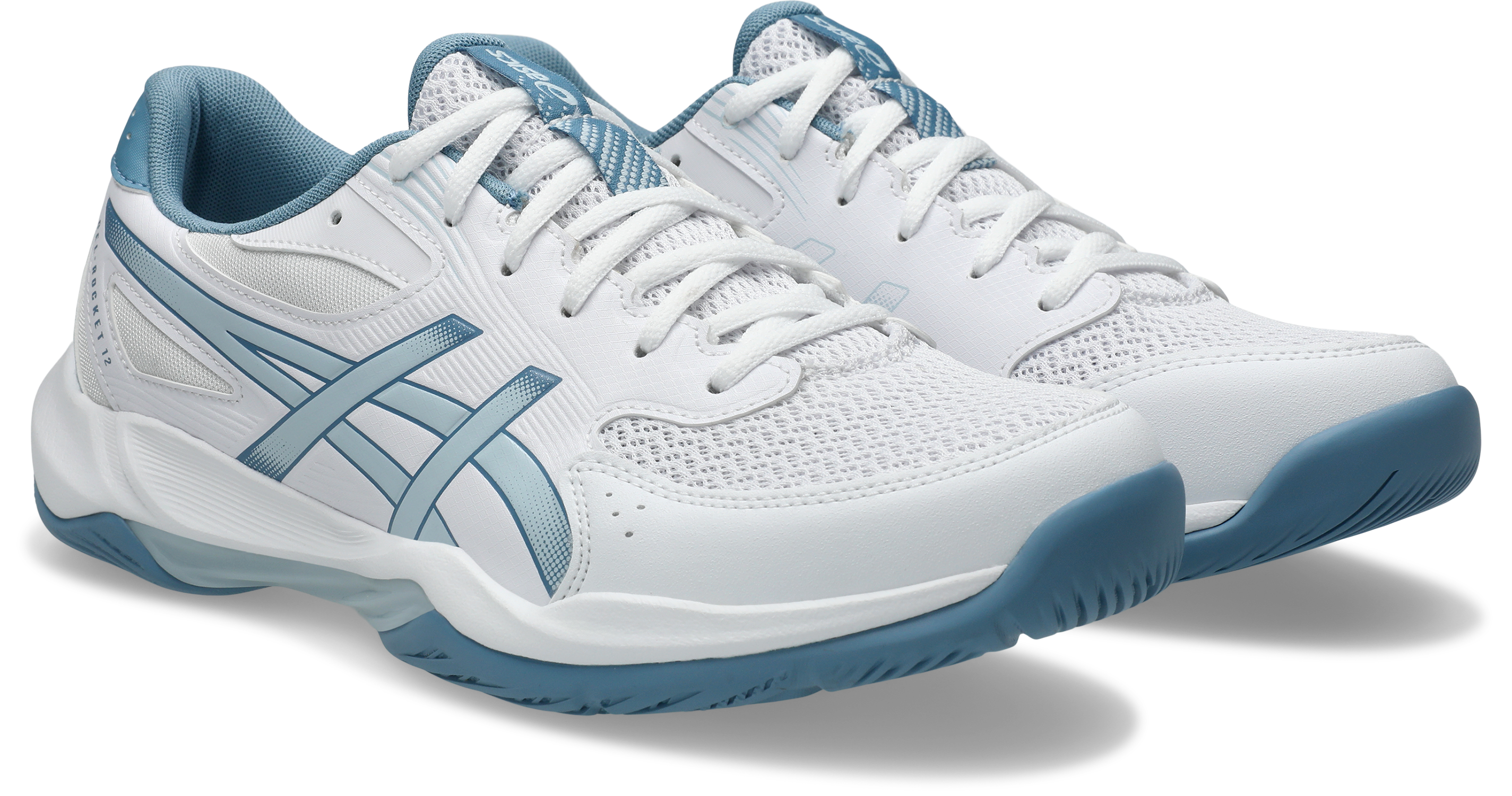 Hallenschuh ASICS "GEL-ROCKET 12", Herren, Gr. 47, weiß, cool grau, Textil, Schuhe Hallenschuh, besonders geeignet für Handball und Volleyball