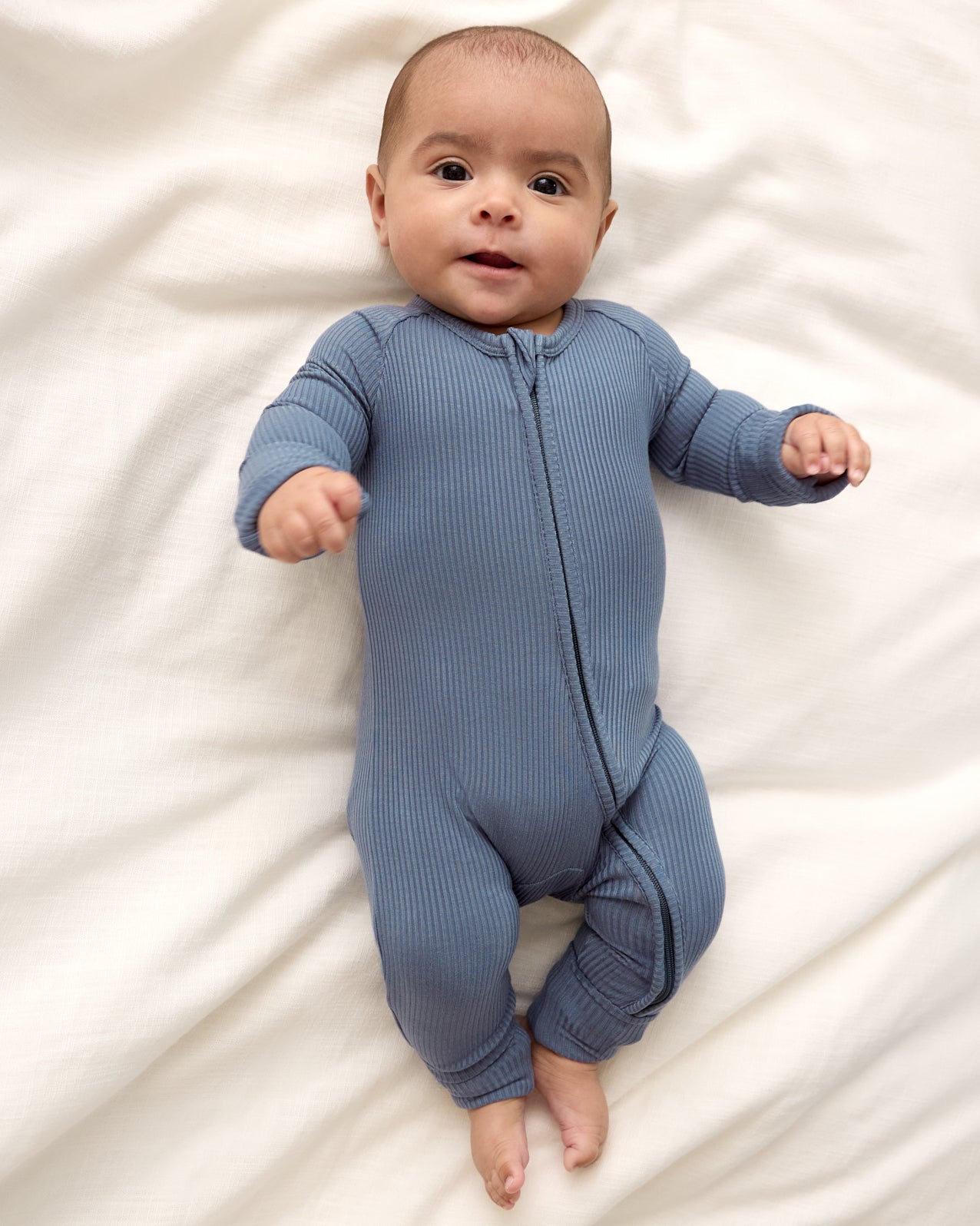 Hazy Blue Ribbed Zippy - 6-9 months