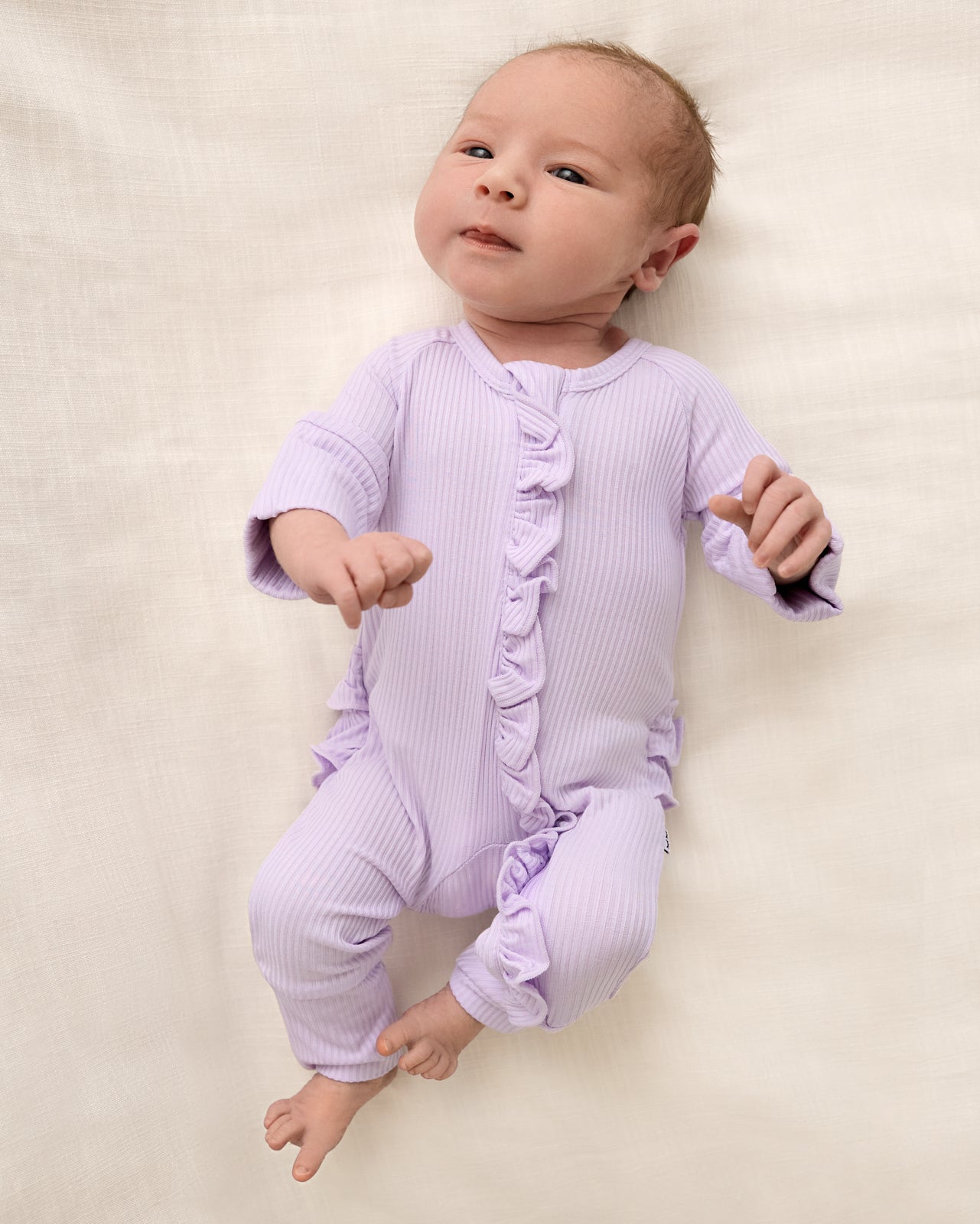 Misty Lavender Ribbed Ruffle Zippy - 6-9 months