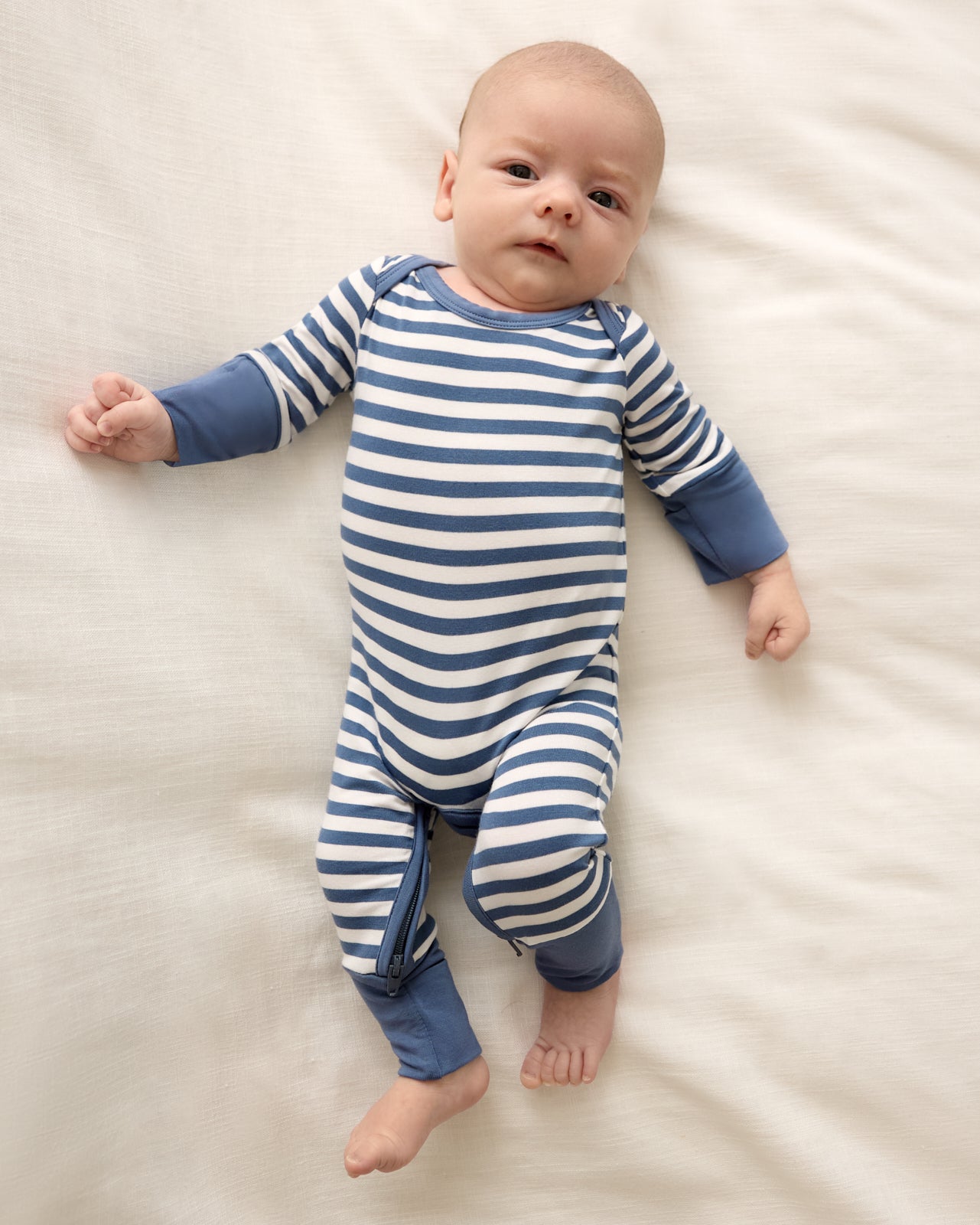 Hazy Blue Stripe Crescent Zippy - 6-9 months