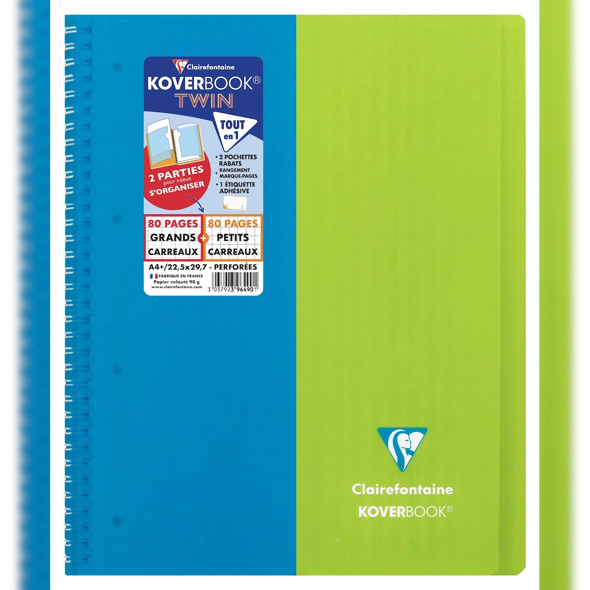 Clairefontaine 20x KB TWIN RI A4+ 80P SEY + 80P 5X5 ASS.- Sortiert 396490C Image