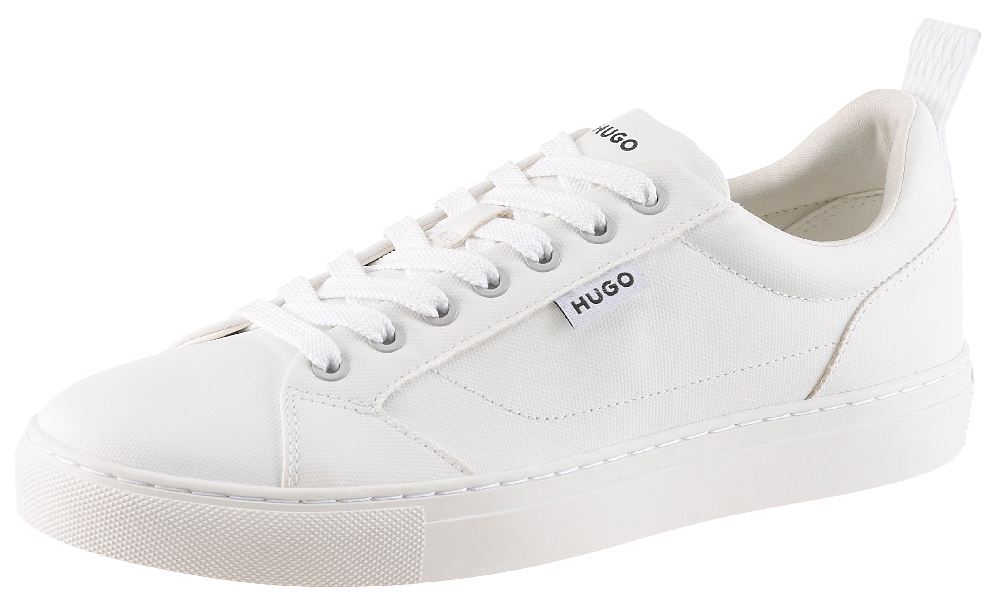 Sneaker HUGO BLUE "Morrie tenn", Damen, Gr. 46, weiß, Lederimitat, Textil, Schuhe Sneaker, Schnürschuh, Halbschuh, Freizeitsneaker mit weichem Schaftrand