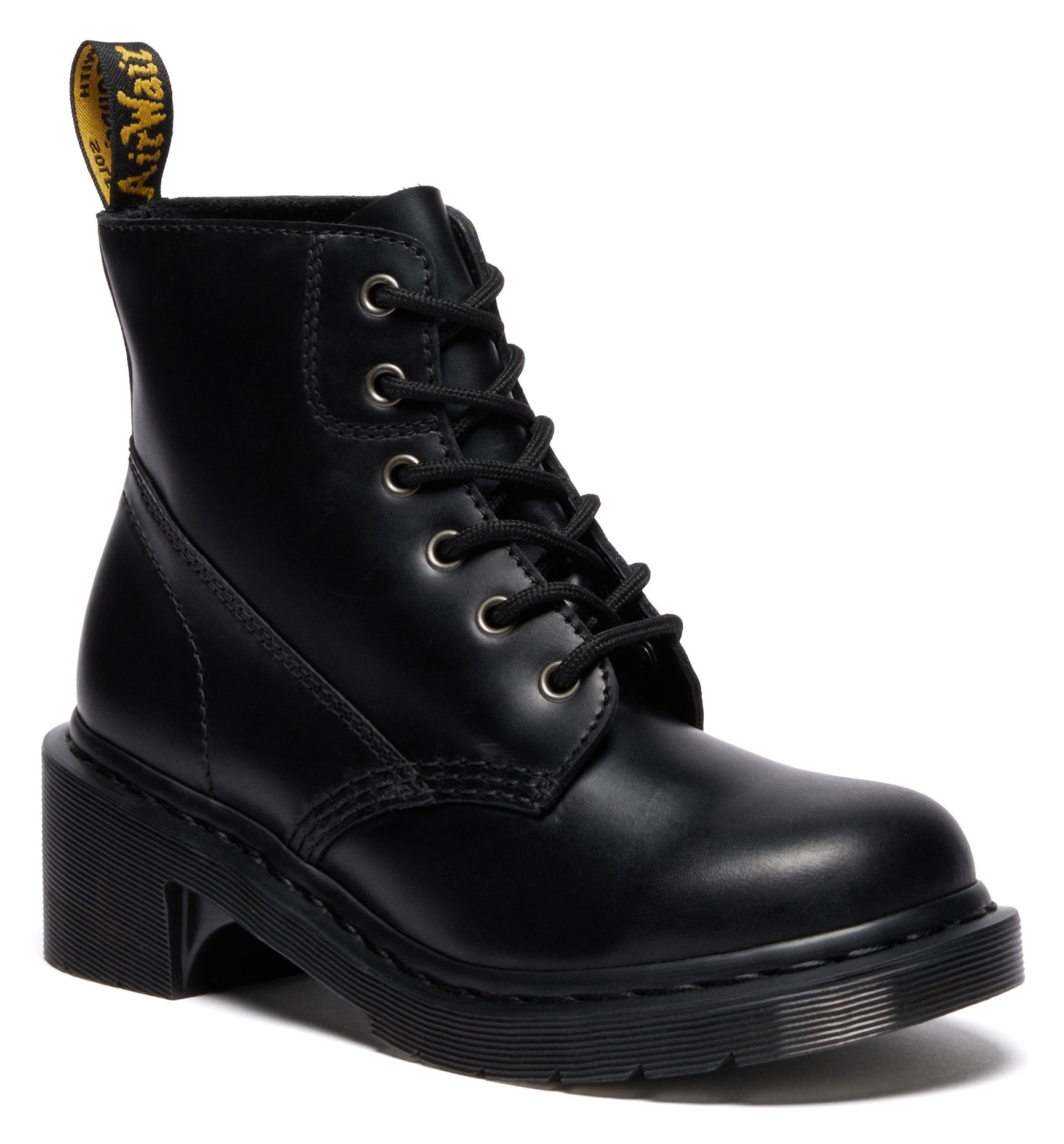 Schnürboots DR. MARTENS "Alderstone", Damen, Gr. 37, schwarz, Leder, Basic, Schuhe Schnürboots, Stiefelette, Schnürboots mit Blockabsatz