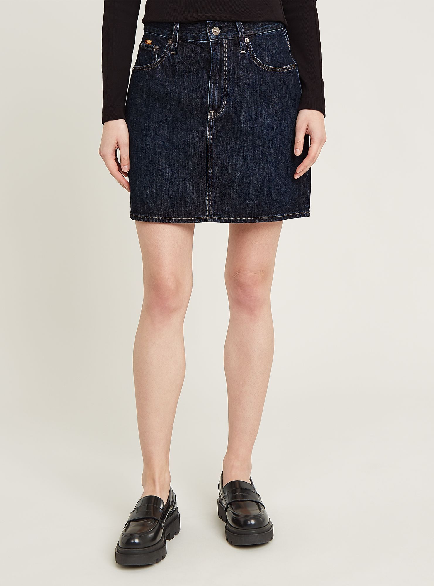 Jeanskleid G-STAR "Viktoria Short Rock Clean Edge", Damen, Gr. 25, Normalgrößen, worn in midnight, Obermaterial: 100% Baumwolle, Kleider