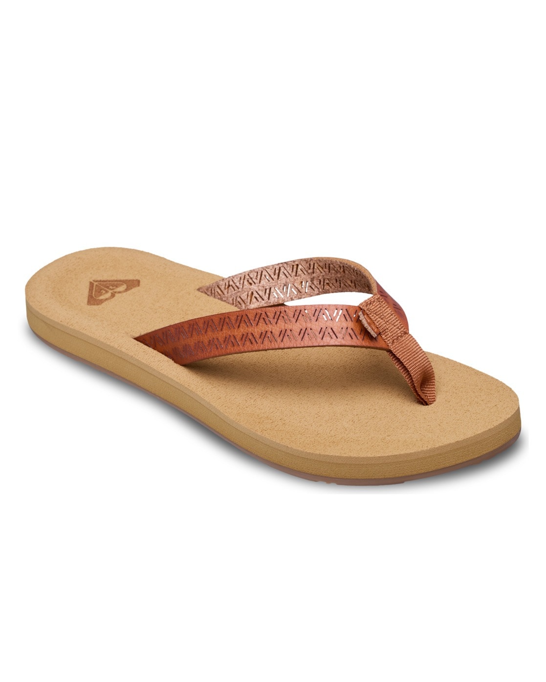 Sandale ROXY "Porto Motif", Damen, Gr. 6(36), tan, Obermaterial:Obermaterial: 95% synthetisches PU/5% Textilpolyester, Futter: k. A., Laufsohle: 100% TPR;, Schuhe Sandale