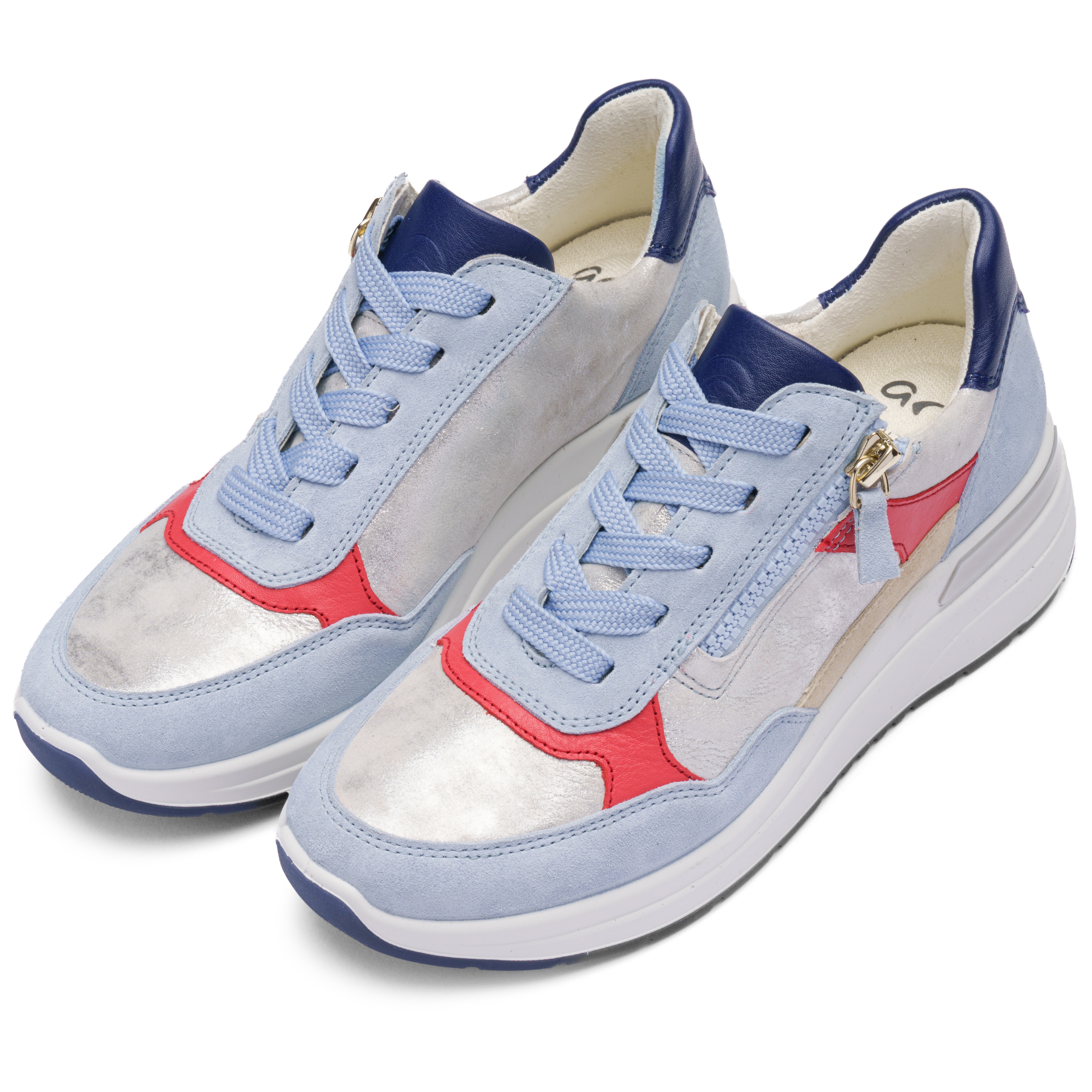 Keilsneaker ARA "GARDA", Damen, Gr. 4,5 (37,5), hellblau kombiniert, Glattleder, Veloursleder, kontrastfarbene Details, Schuhe, Plateausneaker, Keilsneaker mit Wechselfußbett in H-Weite