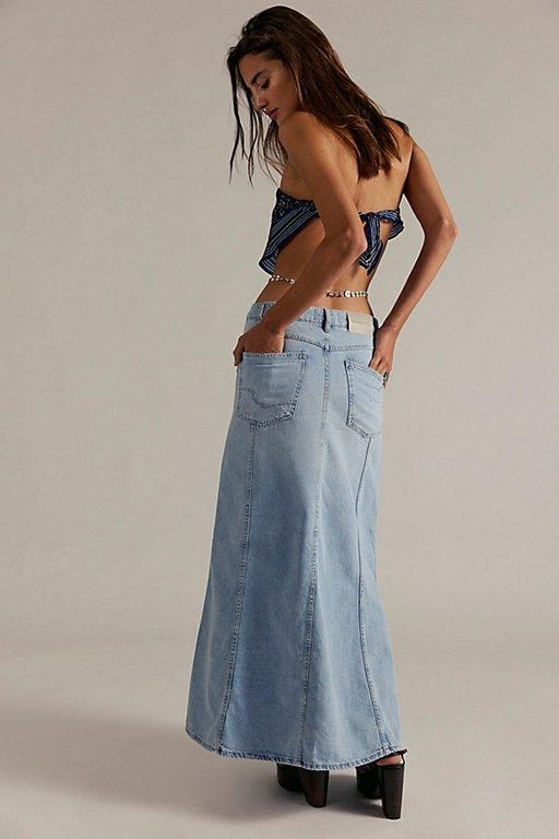 Off-Duty Denim Maxi Skirt - Blue - Free People Skirts